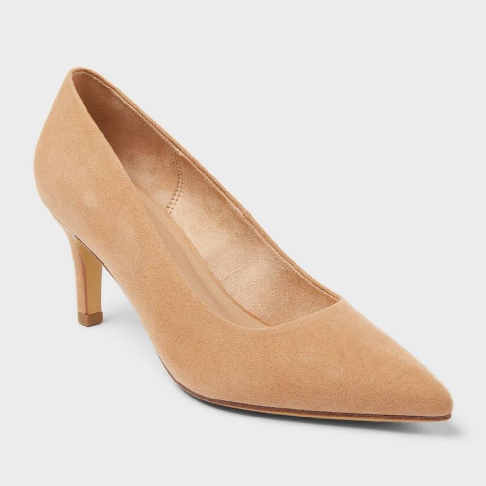 Women's Wide Width Cindy Mid High Heels Pump with Memory Foam Insole - Tan 6W